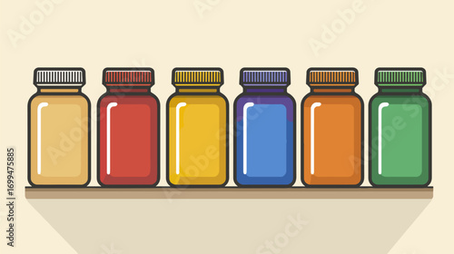 Colorful jars on shelf