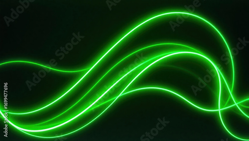Abstract Green Laser Wave Background: Neon Curves and Electric Glow in Fluid Digital Design Art for Modern Technology