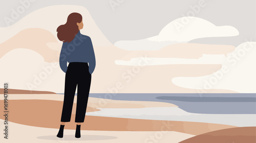 Woman contemplating ocean scene