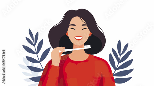 Woman brushing teeth illustration
