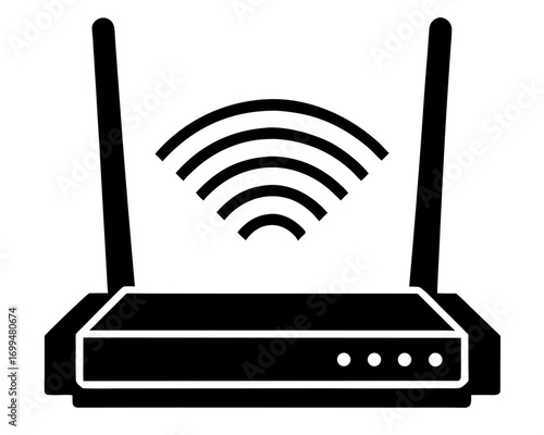 Black icon of a wireless router with signal waves