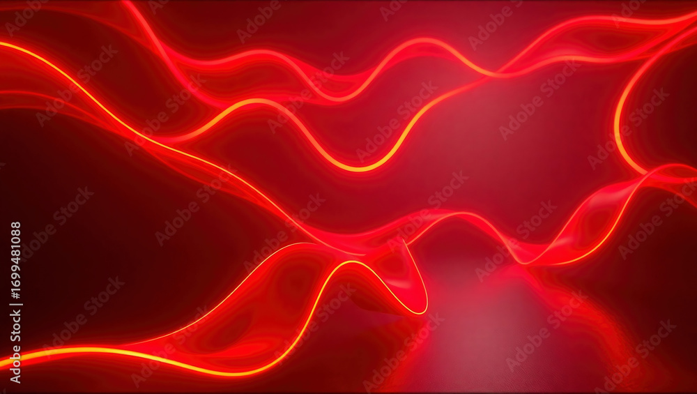 Obraz premium Vibrant Red Abstract Glowing Waves: Neon Flowing Lines & Dynamic Motion Blur in Digital Art Background