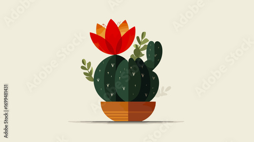 Cactus with red flower illustration