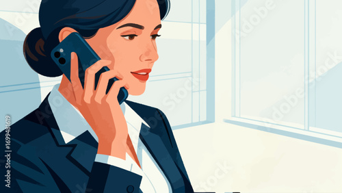Business people make phone calls in the office to communicate and discuss cooperation. Hand-drawn vector illustration