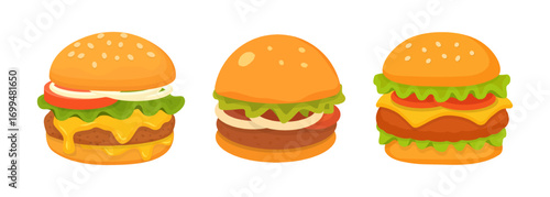 Burger, Hamburger or Cheeseburger Icon Set