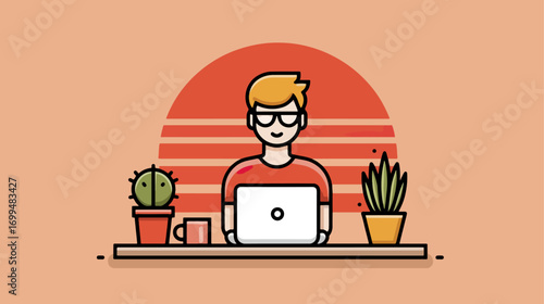 Person working on laptop in stylish interior setting