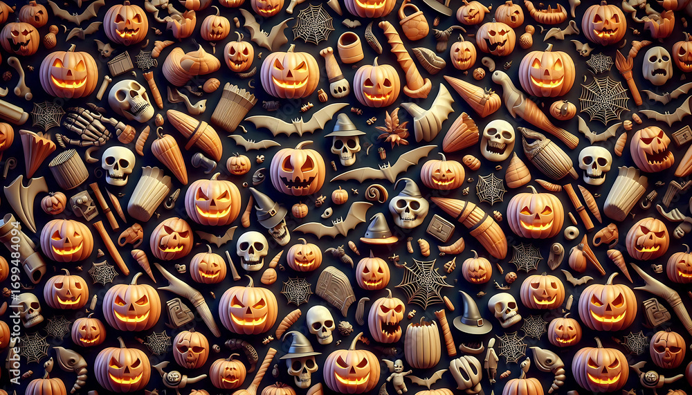 Halloween elements icons pattern Wallpaper in 3D