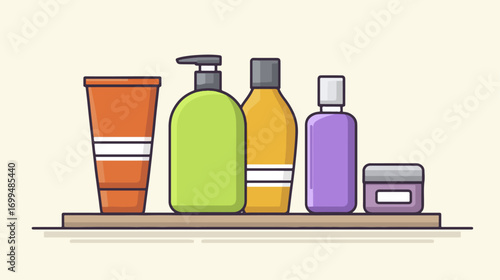Assorted cosmetic containers on shelf