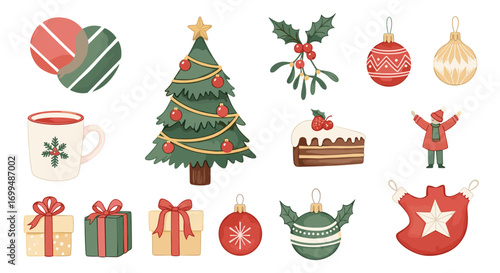 Charming pixel art collection of festive holiday objects and decorations for your winter celebration designs