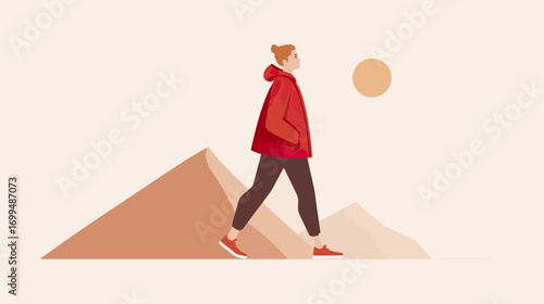 Person walking through desert landscape