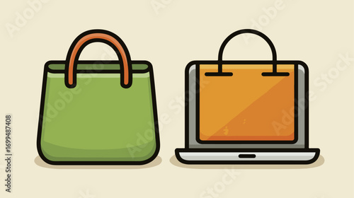 Shopping bag and laptop illustration