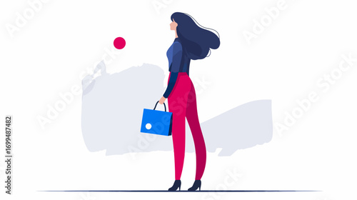 Woman with bag looking upward
