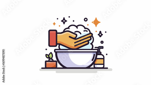 Washing hands with soap in bowl