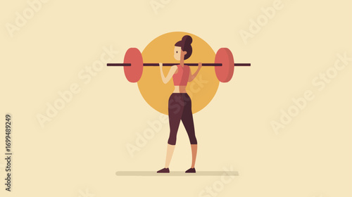 Woman lifting barbell fitness illustration