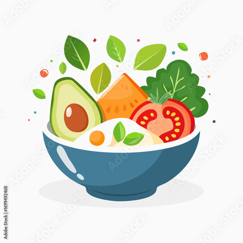 A vibrant bowl of fresh fruit salad, bursting with healthy organic fruits like red apples and green lettuce, is a perfect vegetarian appetizer