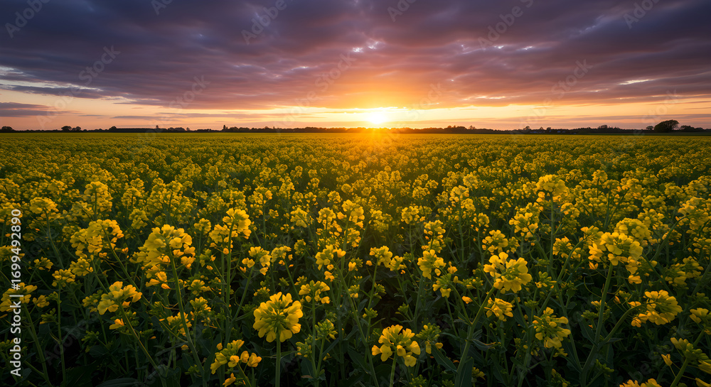 Fototapeta premium Beautiful Rapeseed Landscape with Warm Light