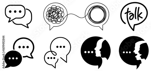 Set of communication and dialogue icons, chat bubbles and talk symbols