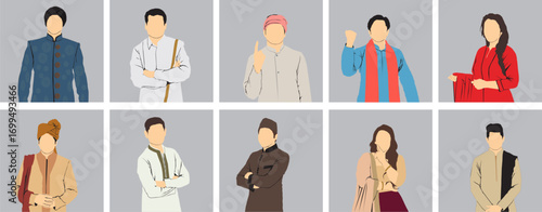 indian people in traditional festival  attire  vector set