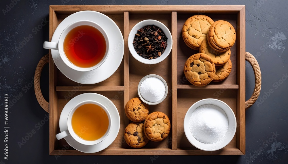 Fototapeta premium Afternoon Tea: Chocolate Chip Cookies and Tea