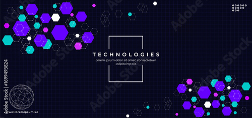 Digital technology and big data concept. Abstract visual for screen template. Geometric artificial intelligence tech background.