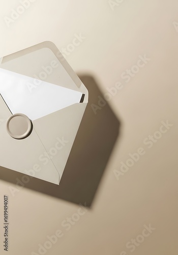 Minimalist design featuring an open envelope with blank content space