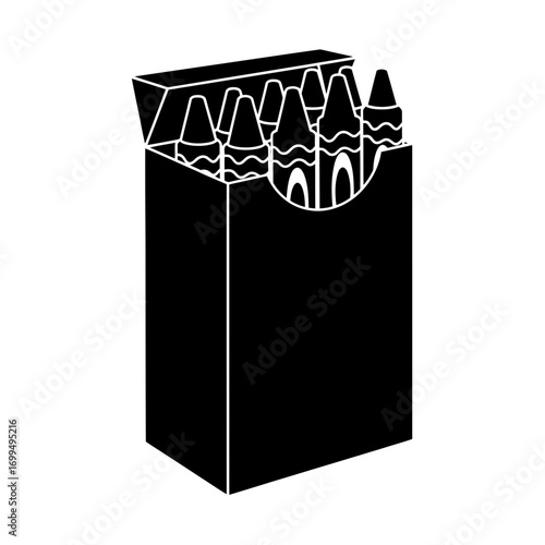 Black silhouette of a crayon box with crayons