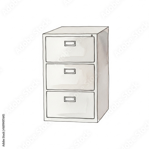 Filing cabinet, simple watercolor, hand drawn, white background