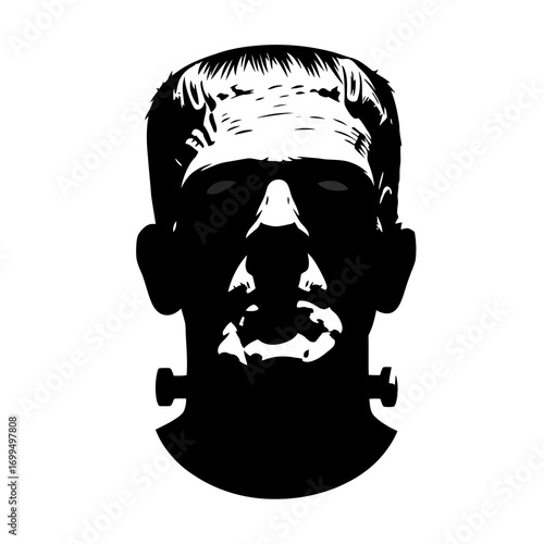 Frankenstein monster head silhouette isolated on white background