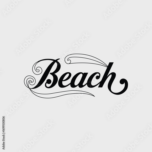 Elegant Beach Typography with Decorative Flourishes for Summer Vacation and Coastal Designs a Retro Style Word Art
