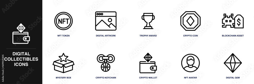 Naklejka premium Digital Collectibles Line Icon Set