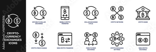 Cryptocurrency Exchange Line Icon Set