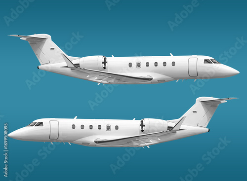 Wallpaper Mural White Private Jet with Two Engines In Flight Captured from Right and Left Perspectives Torontodigital.ca