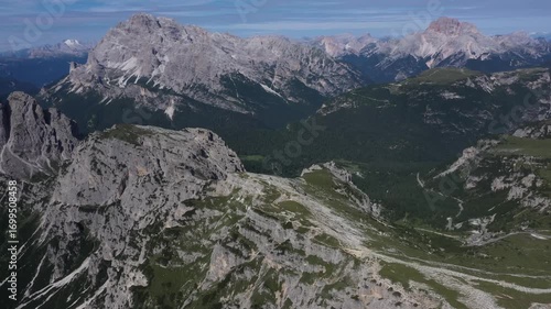 aerial view of dolomite mountains at tre cime