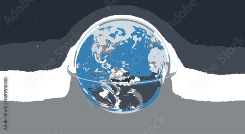Abstract Earth Vector Illustration with Blue Globe Design orbiting rings and cosmic background
