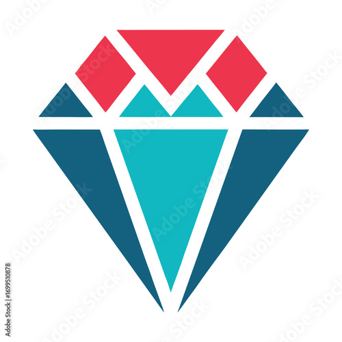 Geometric Diamond Shape Red Teal Blue White Background jewel