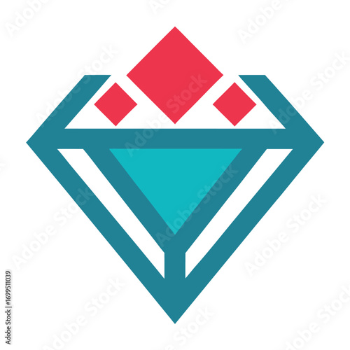 Geometric Gemstone Diamond Shape Teal Red White jewel