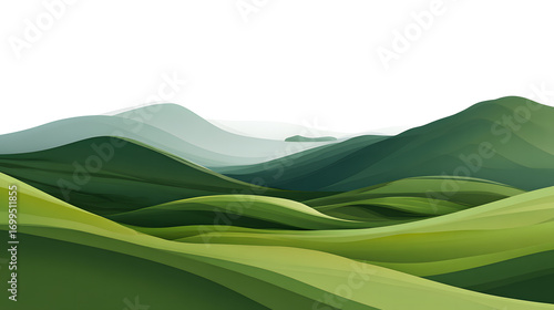 Serene green rolling hills landscape invites calm and relaxation in natural environments