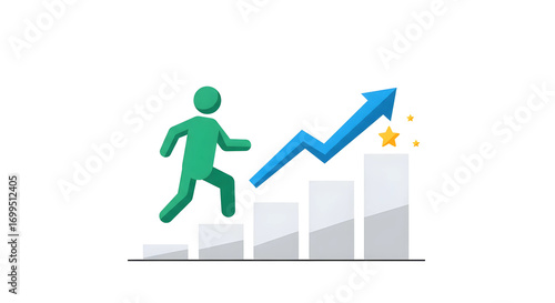 ビジネス目標達成と成長の概念イラスト - 上昇するステップと矢印のフラットデザインアイコン