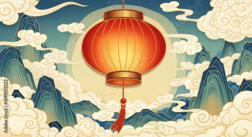 Xiangyun Ruicai Chinese New Year lanterns are hung high to celebrate the festival