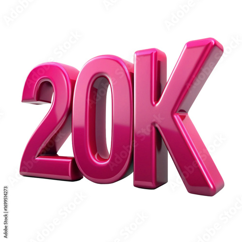 3d icon of shiny pink 20k render isolated on transparent background for social media post