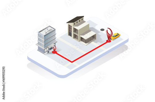 Isometric illustration City taxi device app, isometrics 3d Vector illustration