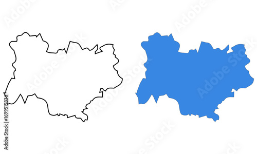 Auvergne Rhone Alpes, map of administrative division, region, of France. Map with detailed outline and blue silhouette	