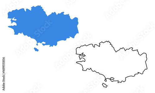 Brittany, map of administrative division, region, of France. Map with detailed outline and blue silhouette	