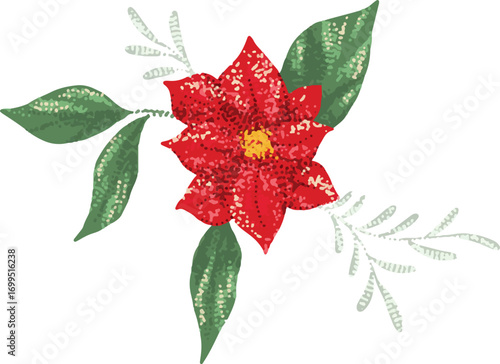 Festive Red Poinsettia adn red cherry Floral Arrangement for christmass