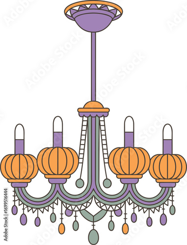 Ornate purple orange and green chandelier illustration