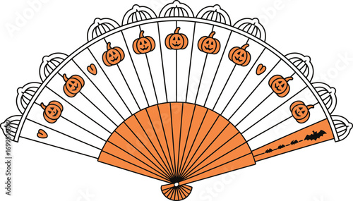 Orange fan with jack o lanterns and bats halloween