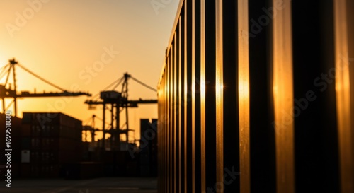 Sunset silhouette of a container in a port