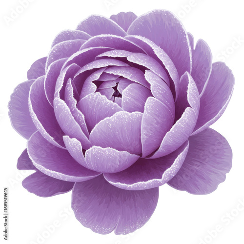 Delicate lavender ranunculus with frosting detail isolated on white background