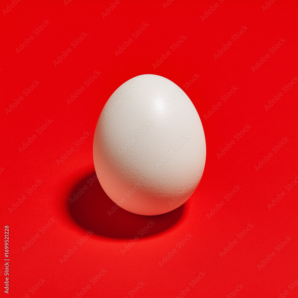 Fototapeta premium Top view of white egg isolated on red creative abstract.