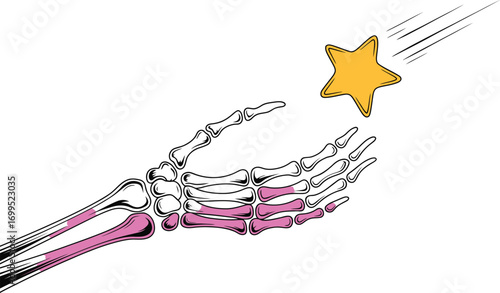 Skeleton hand reaching for a yellow star bone